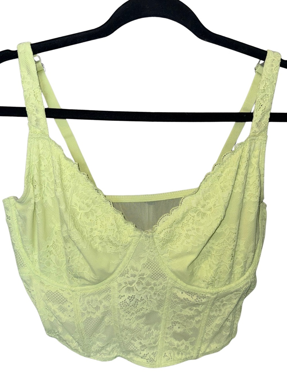 Gilly Hicks Lime Yellow Green Lace Longline Corset Bralette Top Size Extra Large